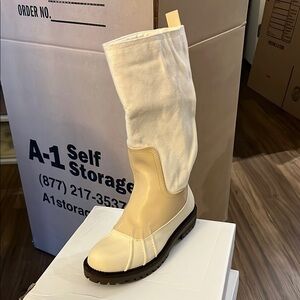Cream and White Winter Rain Boots with Slouchy Design